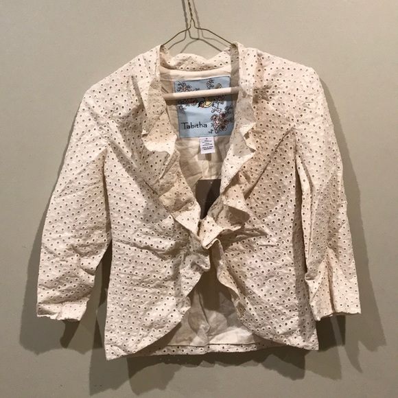 Tabitha Anthropologie eyelet Ruffle jacket size 0 - Picture 3 of 8